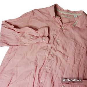 Caribbean Shirt‎ Mens XL Pink 100% Linen Long Sleeve Button Up Pocket Beach